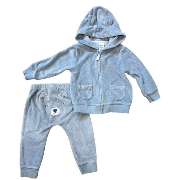 Carter's Blue Bear Jogger Pants Zip Hooded Sweatshirt Set Baby Infant 9 Mth - Picture 5 of 6